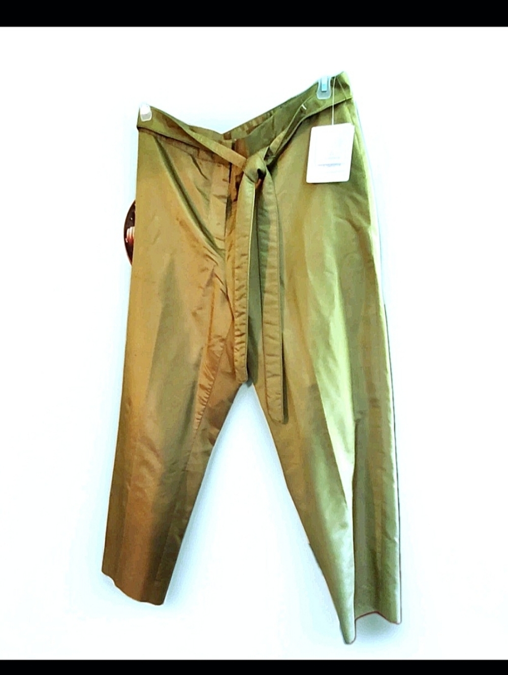 Liz Claborne Tabitha 100% Silk Olive Green Belted Chinos